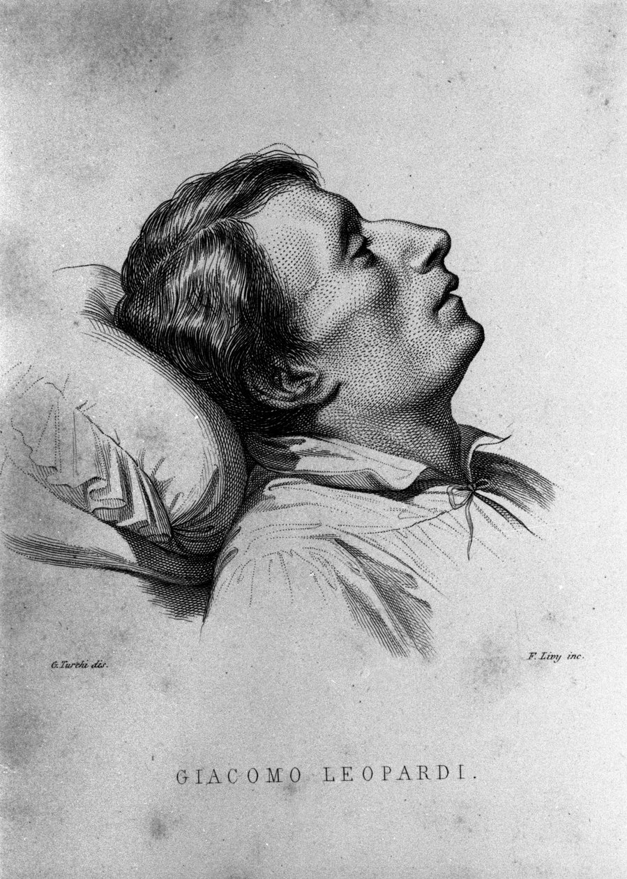 Den italienske digter Giacomo Leopardi (1798-1837) på sit dødsleje. af Unknown artist