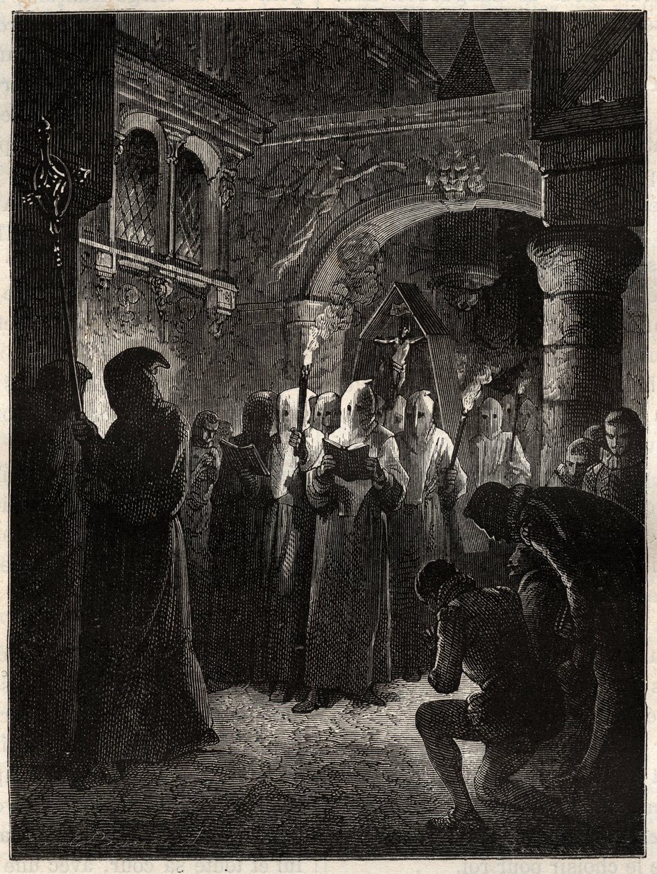 Kongen af Frankrig Henrik III (1551-1589) i hvidt angrende jakkesæt”” Procession af Confrerie indstiftet af kongen 23/03/1585 (Konge af Frankrig Henrik III i hvid angrende procession) af Unknown artist