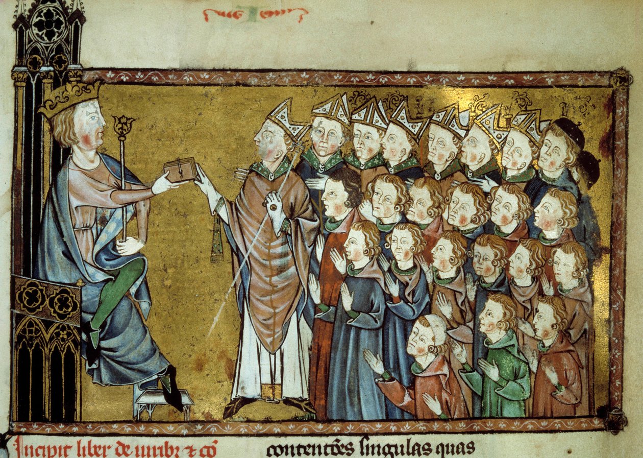 Kongen af Frankrig Ludvig X Hutinen (1289-1316) overdrog charteret til normannerne den 19/03/1315, idet han udtænkte større uafhængighed og færre skatter til hertugen af Normandiet. Miniature fra et manuskript fra 1300-tallet af Unknown artist