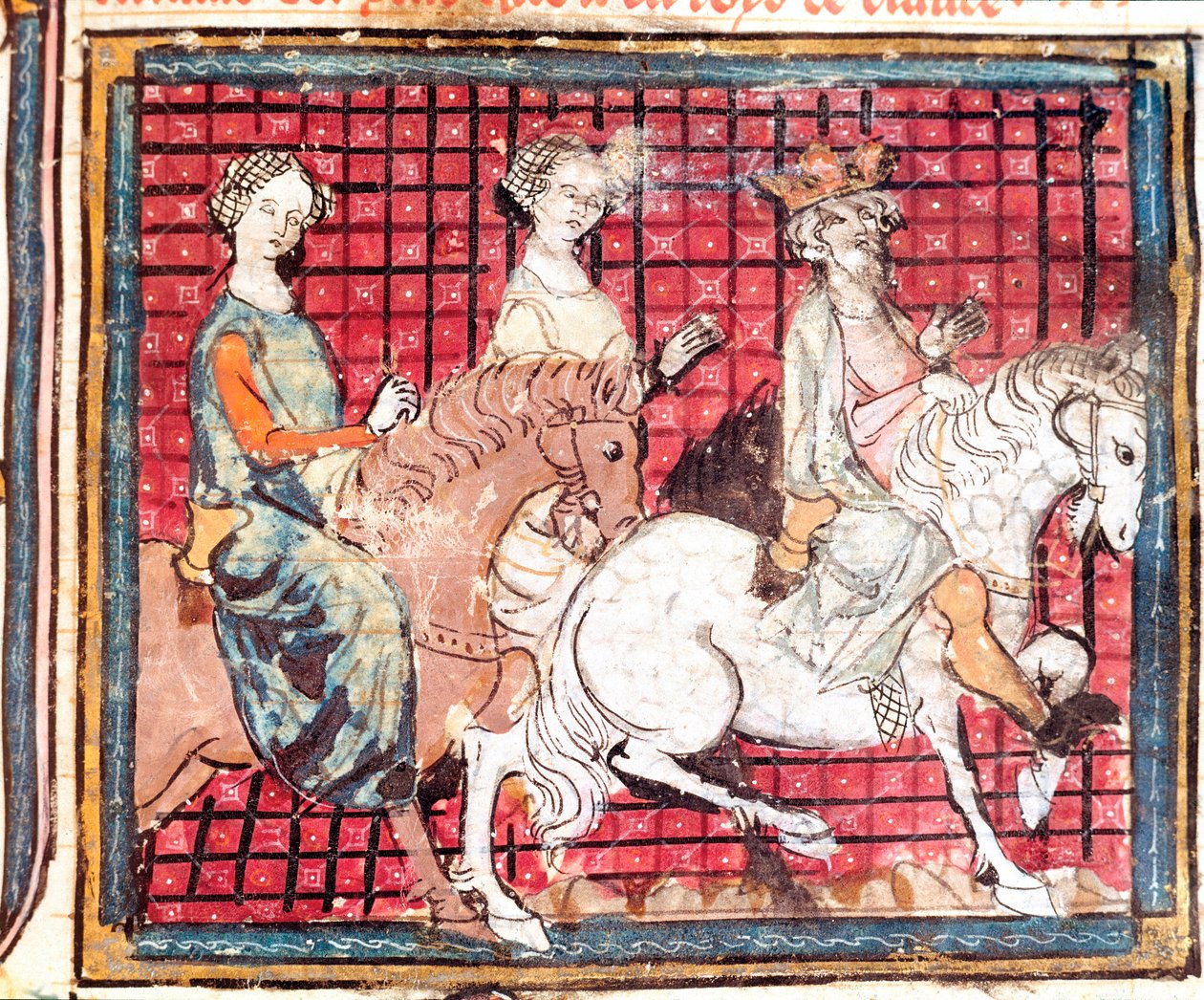 Kongen af Francs Chilperic I (543-597) og Fredegonde en hesteminiature fra "" Grandes Chronicles de France"" 1375-1379 kommunale bibliotek, Castres af Unknown artist