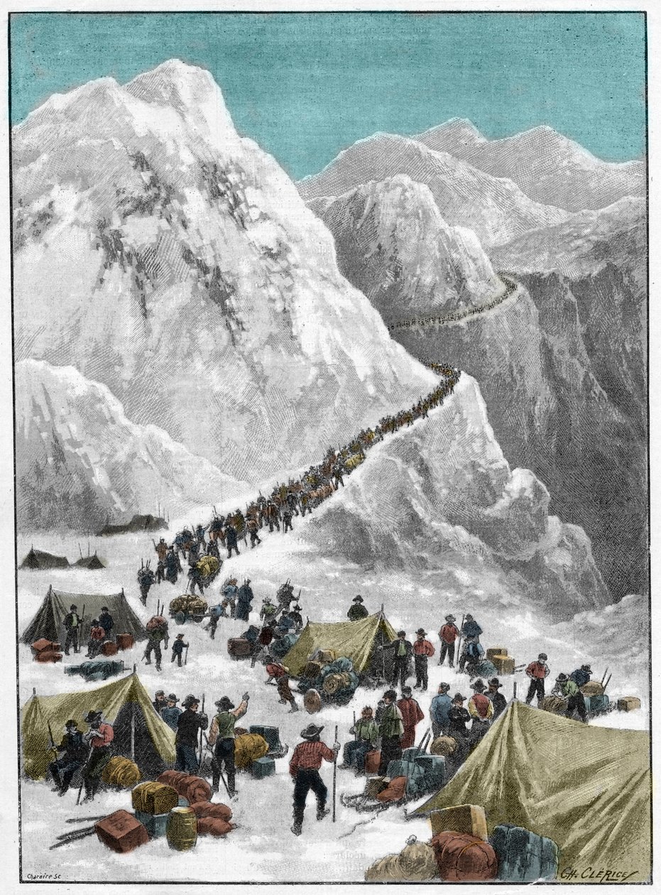 Klondike Gold Rush - Guldsøgende krydser Chilkoot Pass under Alaskas Gold Rush af Unknown artist