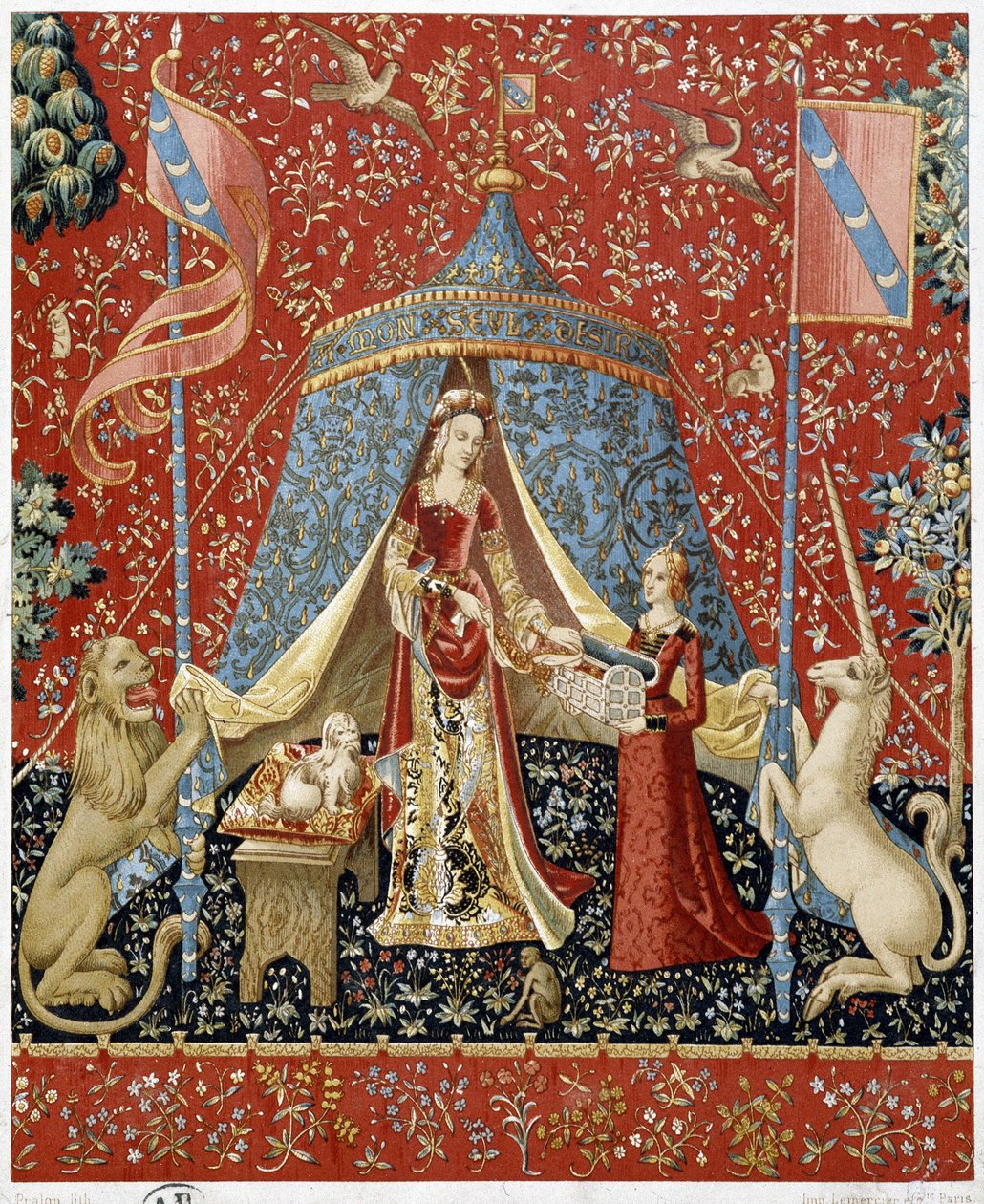Damen med enhjørningen. Gengivelse af et gobelin helt tilbage til 1500 - faksimile af Unknown artist