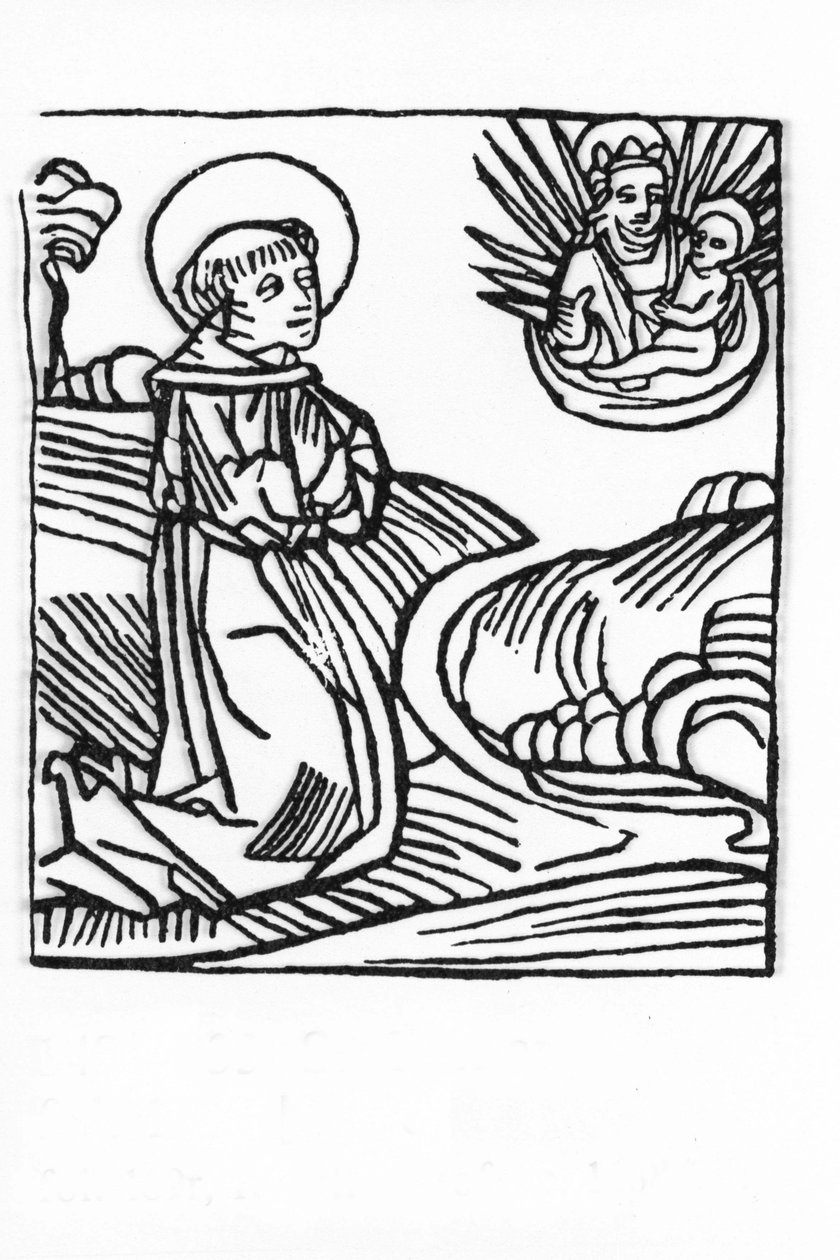 Sankt Bernard de Menthons liv (923 - 1008). Indgravering fra “Leben der Heiligen - sommerteil” (Helgenbogen) af Jacobus (James) af Voragine (1228-1298). Lübeck 1488. af Unknown artist