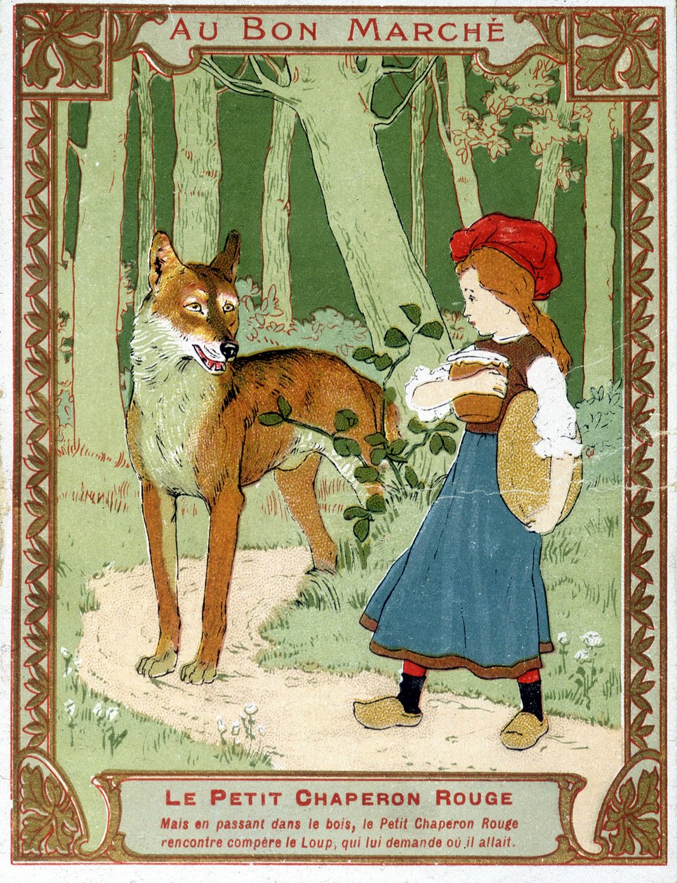 Den Lille Rødhætte møder ulven - Bon Marché reklamemærke af Unknown artist