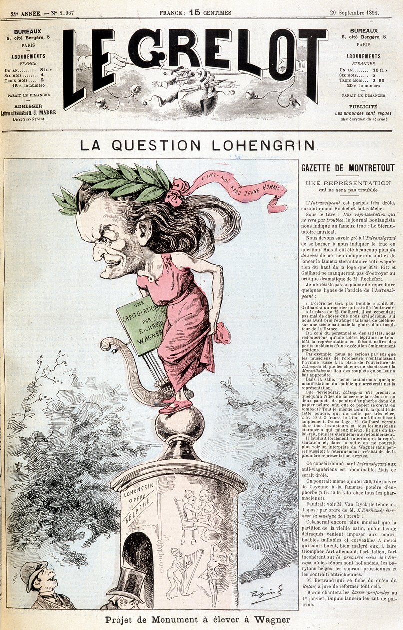Lohengrin-spørgsmålet: Monumentprojekt, der skal rejses i Wagner - i "" Le Grelot"" af 20/09/1891 af Unknown artist