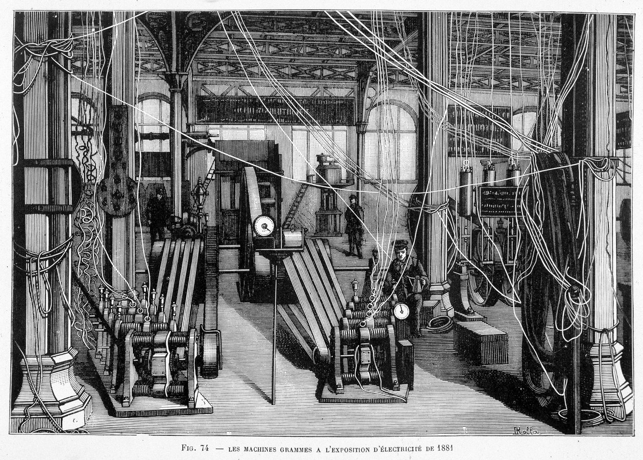 The Machine Grams på 1881 Electricity Exhibition - i "" The New Conquests of Science"" af Louis Figuier. af Unknown artist