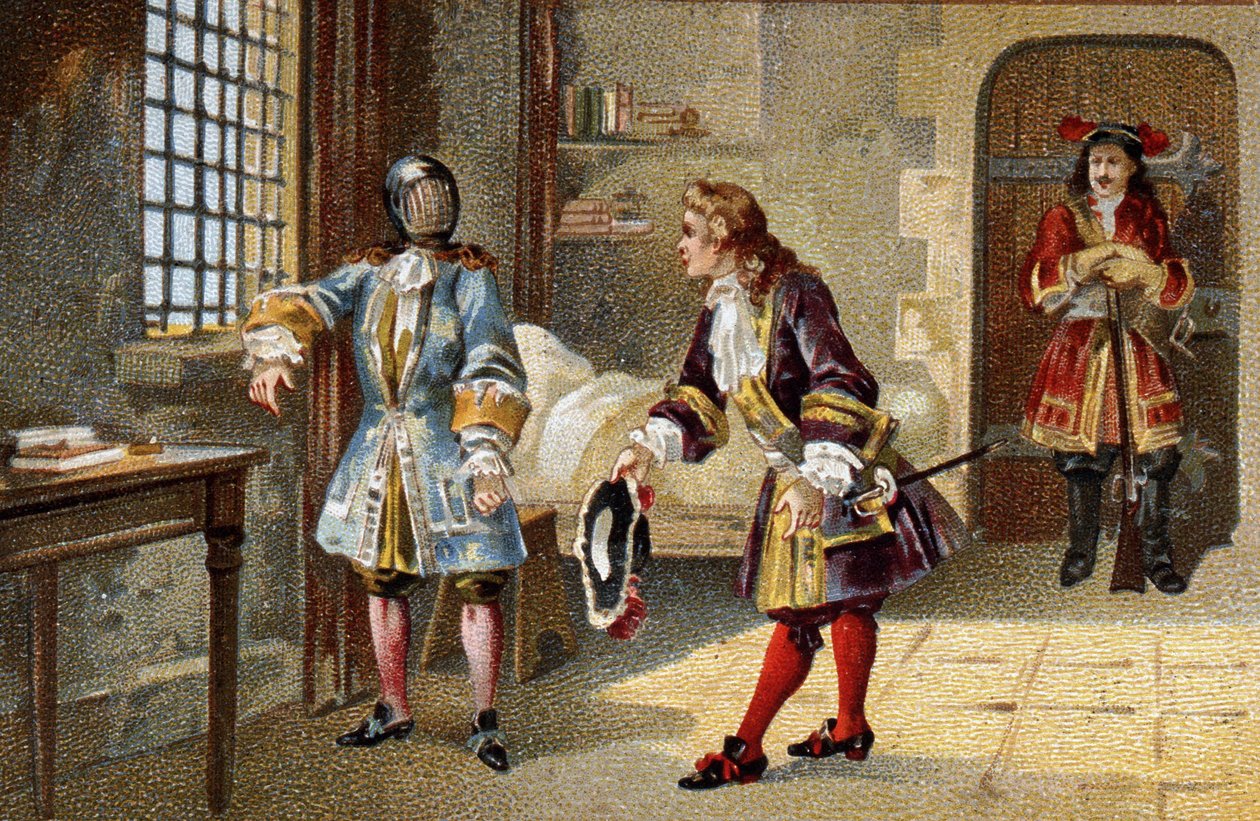 Manden med jernmasken, en intern statsfange fra 1679 til 1703 ved fortet på øen Sainte Marguerite (Sainte-Marguerite) af Unknown artist