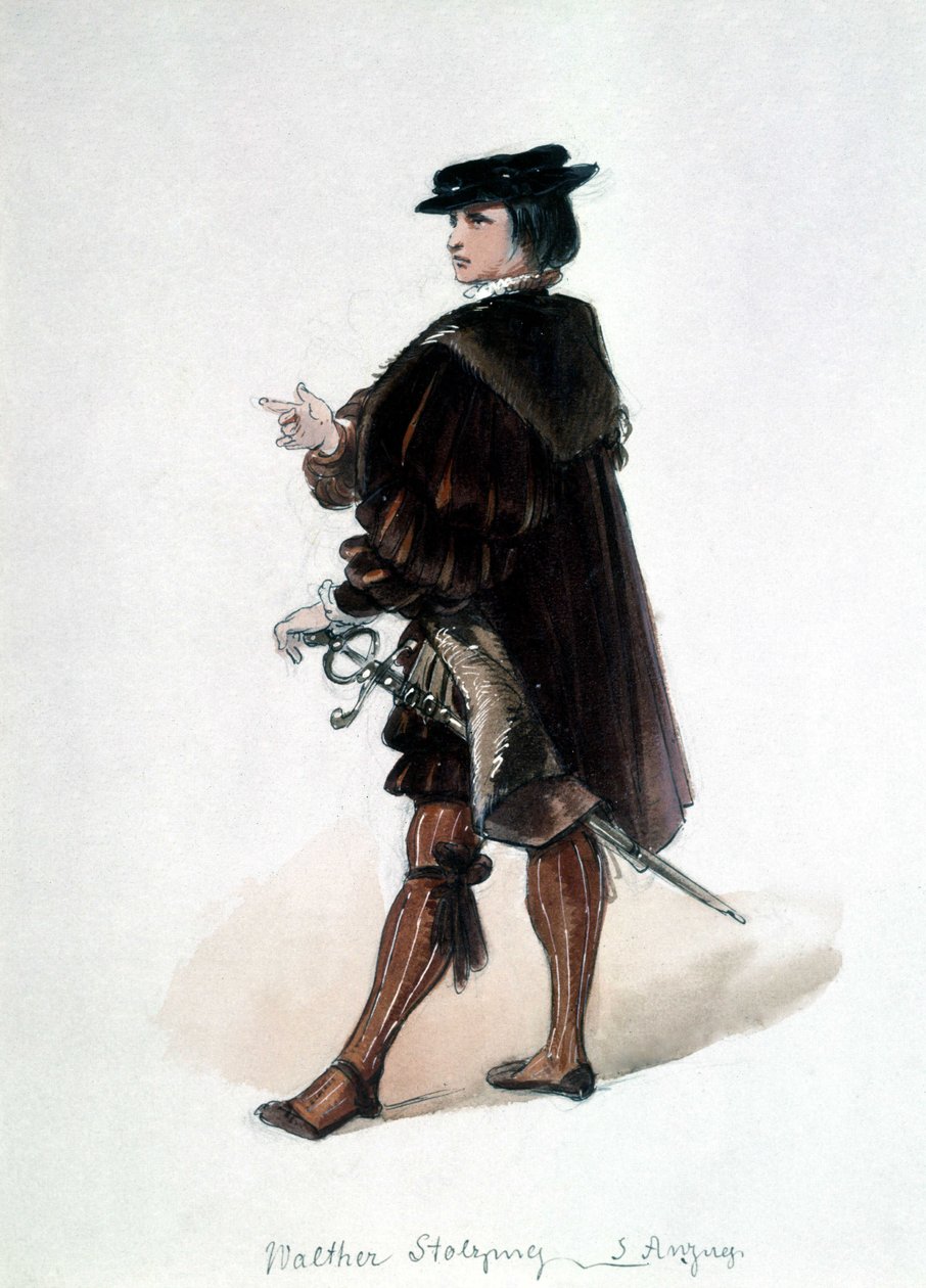 The Master Singers of Nürnberg (Die Meistersinger von Nürnberg), opera skabt af Richard Wagner: kostume af Walther von Stolzing til første forestilling. Wagner Museum Bayreuth. af Unknown artist