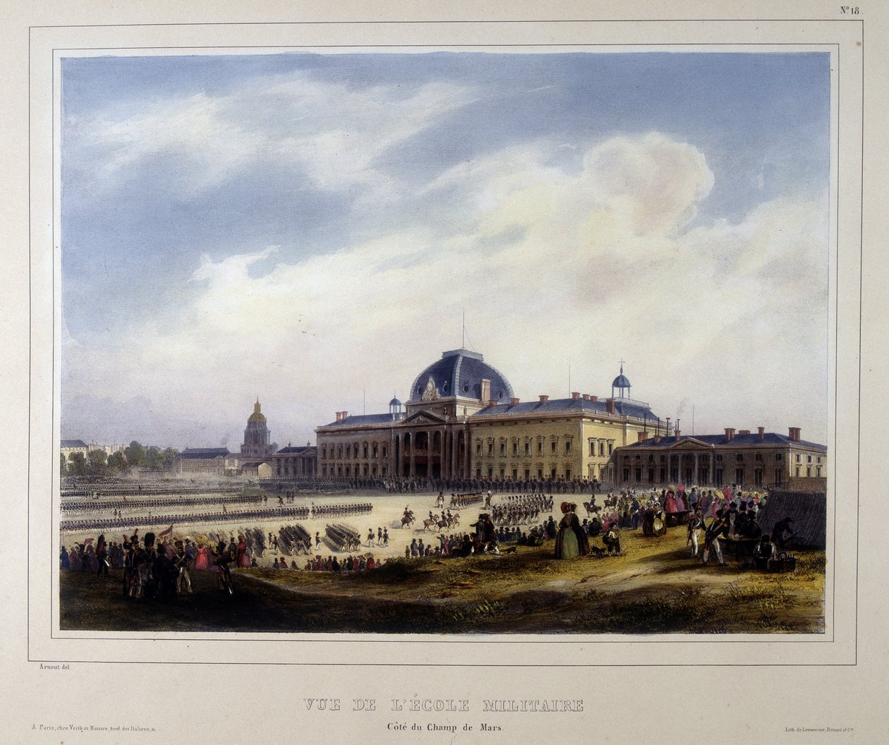 The Military School of the Invalides, udsigt over Champ de Mars af Unknown artist