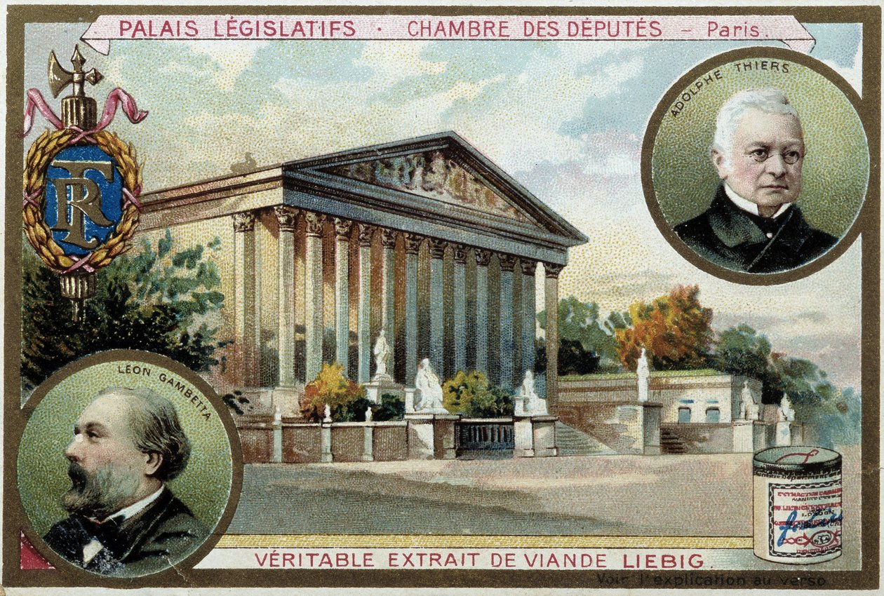 Nationalforsamlingen og portrætter af Gambetta og Thiers - chromo. Liébig, deb. 20. århundrede af Unknown artist