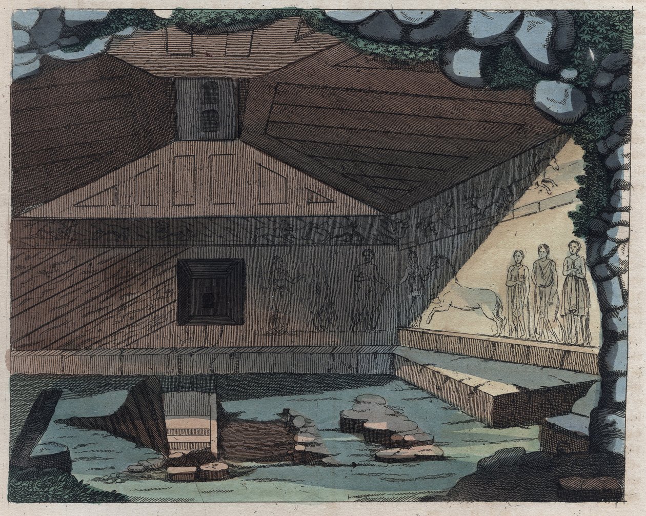 Necropolis of Tarquinia - gravering fra "" skikke og traditioner for alle folk i universet. Det vil sige historien om regeringen, lovene, militsen, om alle nationers religion fra de fjerneste tider til i dag "1856 af Unknown artist