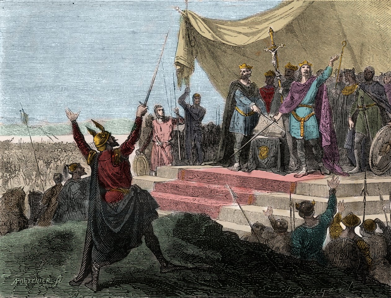 The Oaths of Strasbourg between Louis the Germandani af Unknown