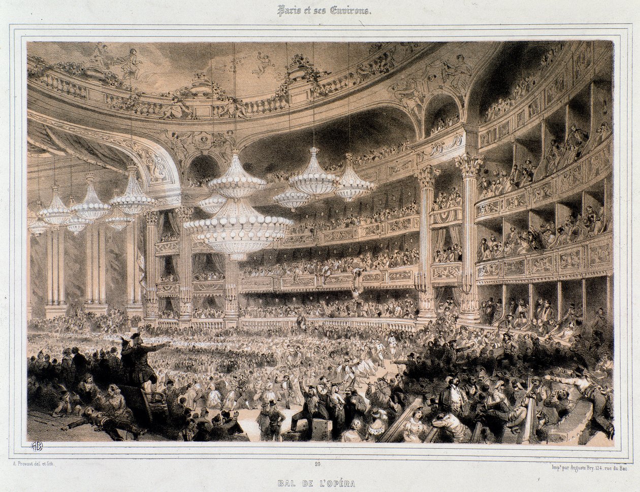 Operabal i Paris. Indgravering af privatsamlingen fra det 19. århundrede af Unknown artist