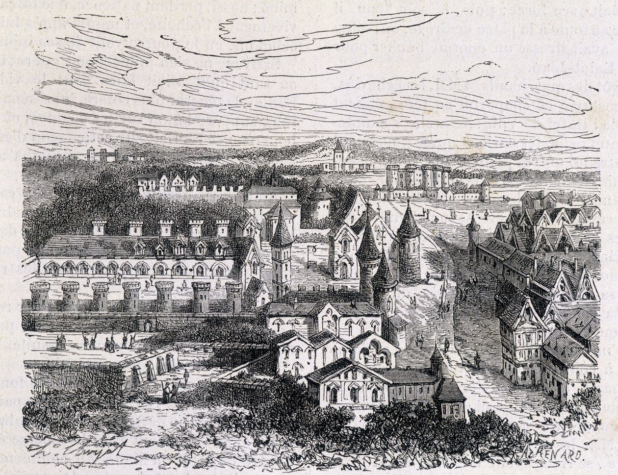 Palais des Tournelles, overfor Hotel Saint Paul - gravering, slutningen af det 19. århundrede af Unknown artist