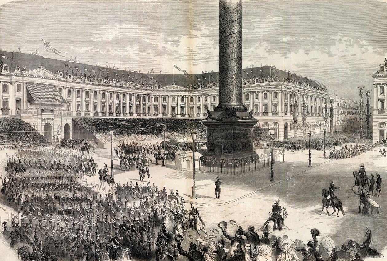 Paris Fetes, den italienske hær, der besmitter for kejseren på Place Vendome - Guerre d
