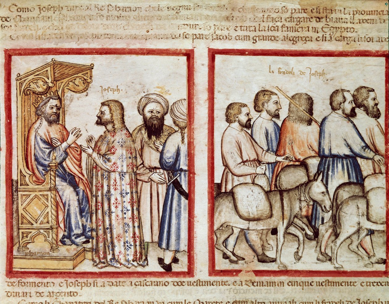 Faraoen fortæller sin drøm til Joseph Miniature fra Codex 212 (eller Padovan eller Bible of Padua) 1390-1400 Rovigo, Accademia dei Concordi af Unknown artist