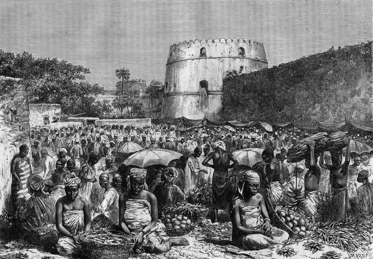 Place du Marche i Zanzibar i det 19. århundrede i "Youth Journal" fra 1888. af Unknown artist