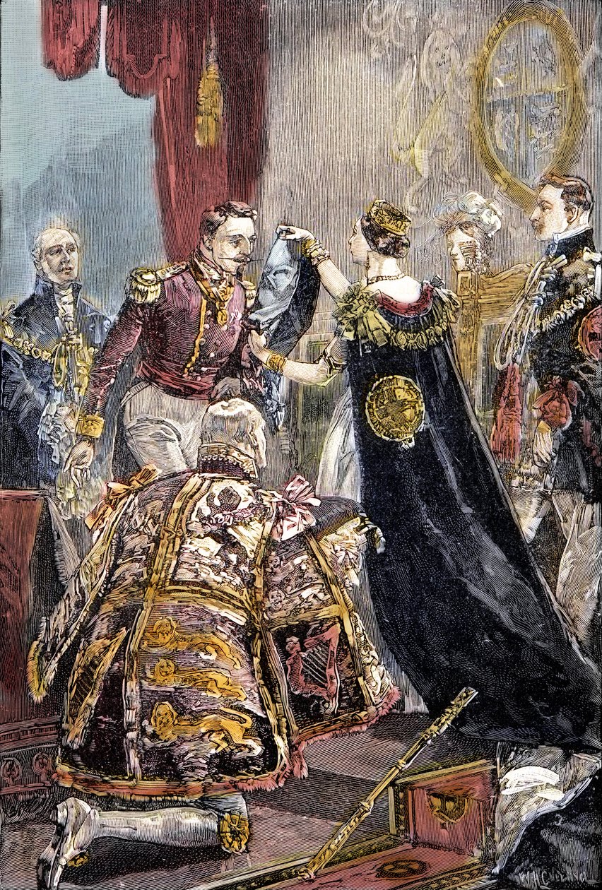 Dronning Victoria investerer franskmændenes kejser med strømpebåndsordenen på Windsor Castle af Unknown artist