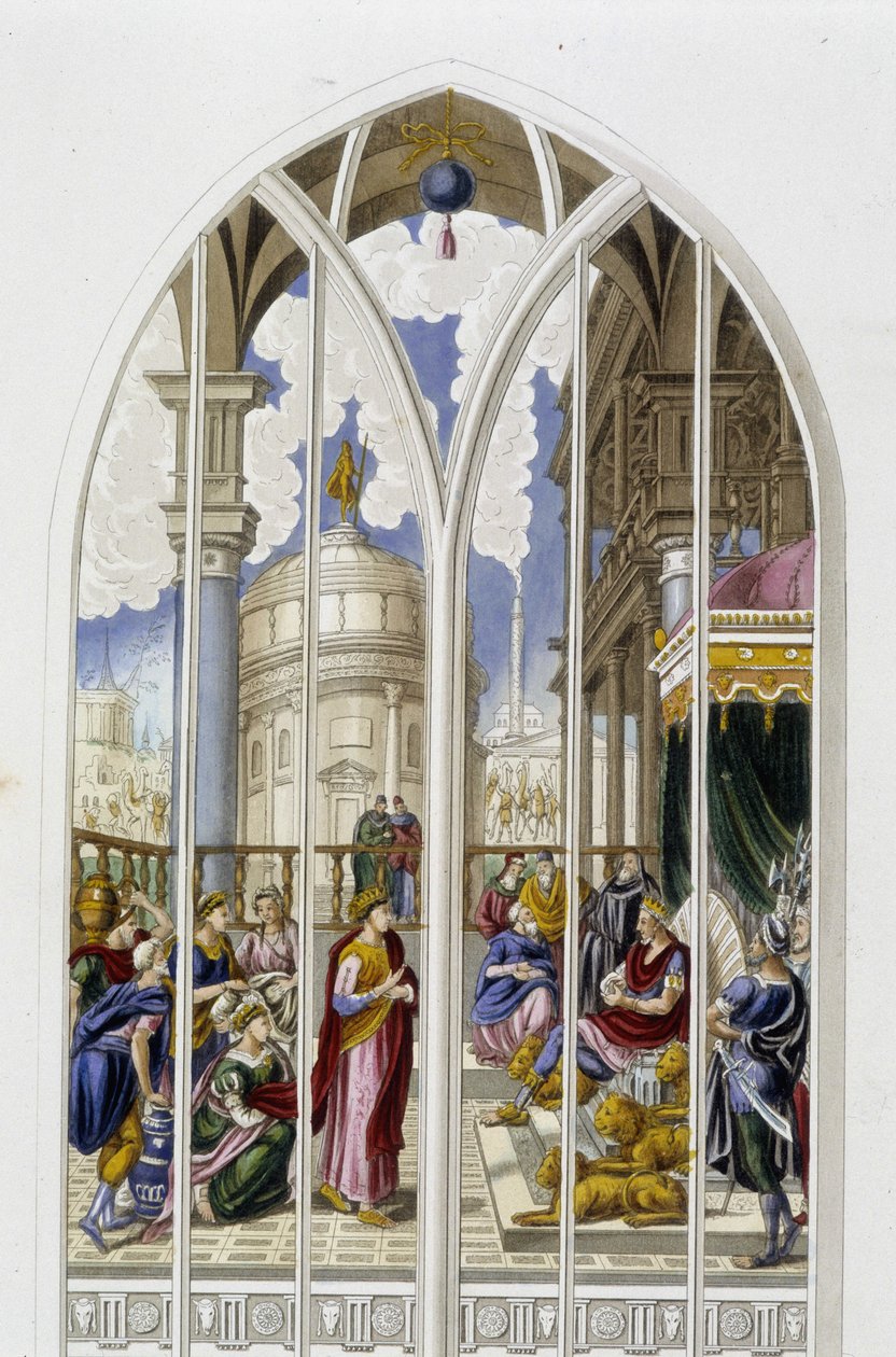 Dronningen af Saba før kong Salomon - fra et farvet glasvindue af Unknown artist