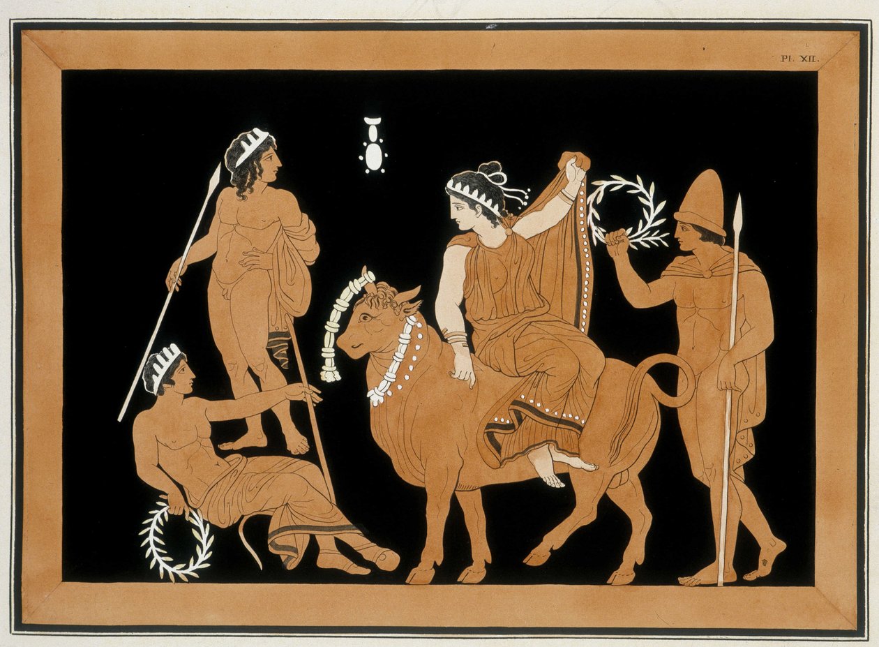The Removal of Europe - "" Malerier af antikke vaser, almindeligvis kaldet etruskerne", fra forskellige samlinger og indgraveret af A. Clener, ledsaget af forklaringer af A.L. Millen. Af Dubois-Maisonneuve. Library of Maisons Alfort, Veterinary School. 180 af Unknown artist