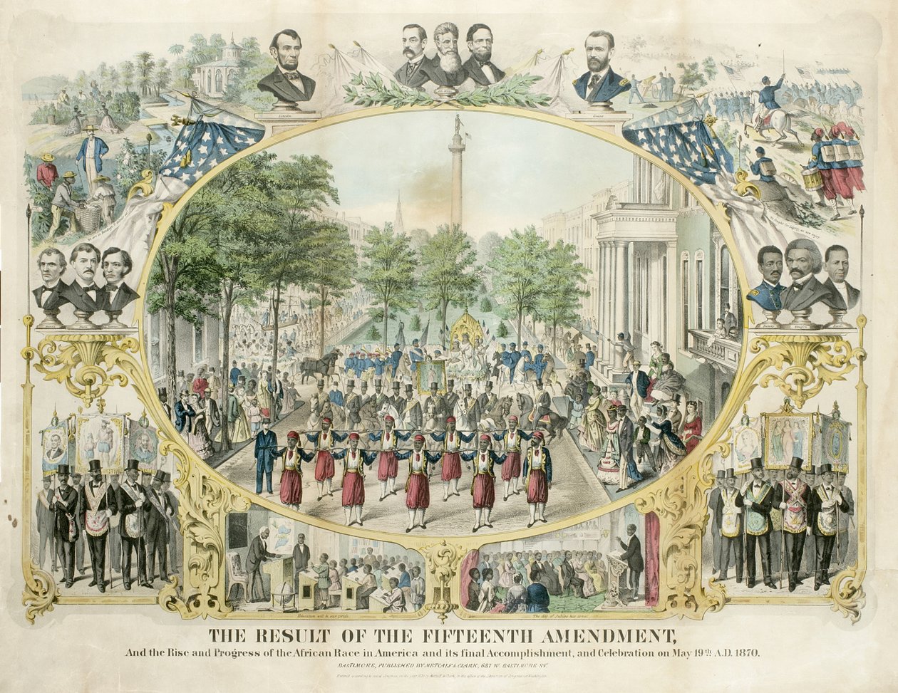 Resultatet af den femtende ændring, og den afrikanske races fremgang og fremgang i Amerika og dens endelige præstation og fejring den 19. maj af Unknown artist