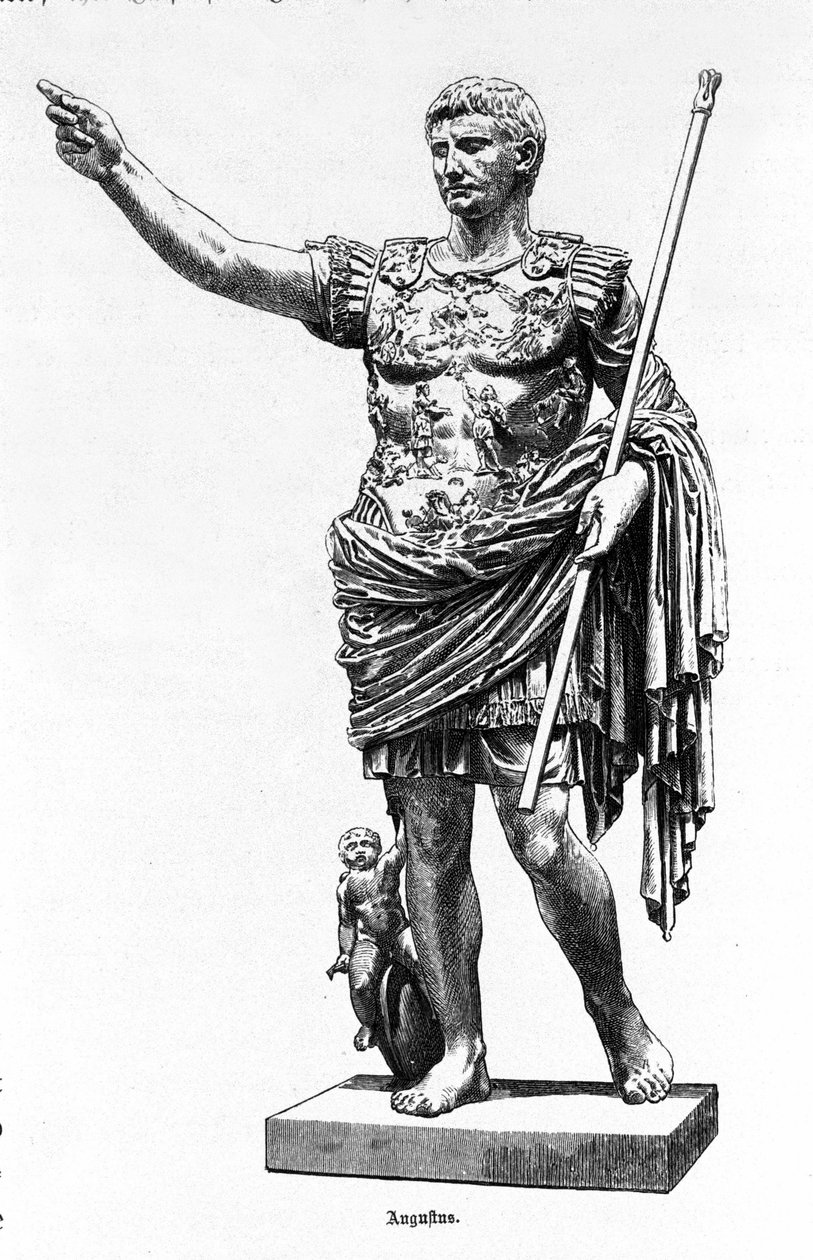 Den romerske kejser Augustus (Octavian eller Octavian) (63 f.Kr. - 14), Indgravering af det 19. århundrede. af Unknown artist