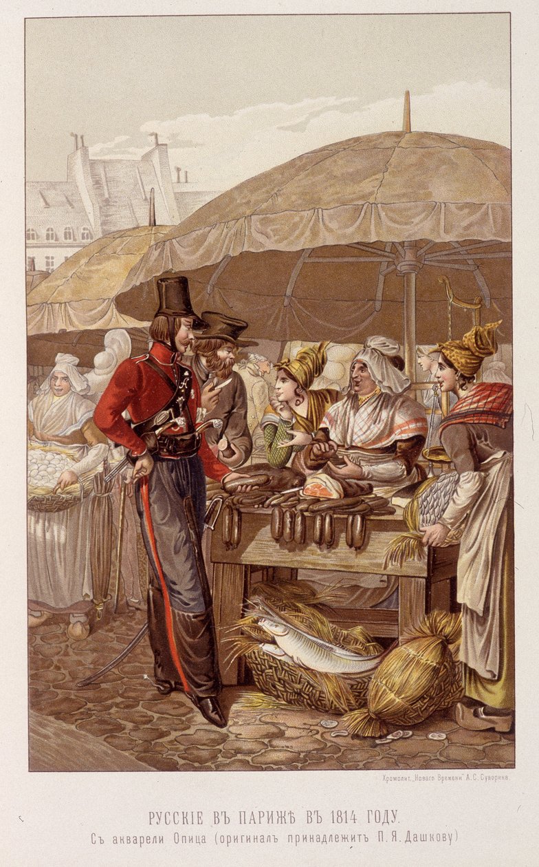 Russerne i Paris på en marts i 1814 - i "Kejser Alexander 1." af Schilder af Unknown artist