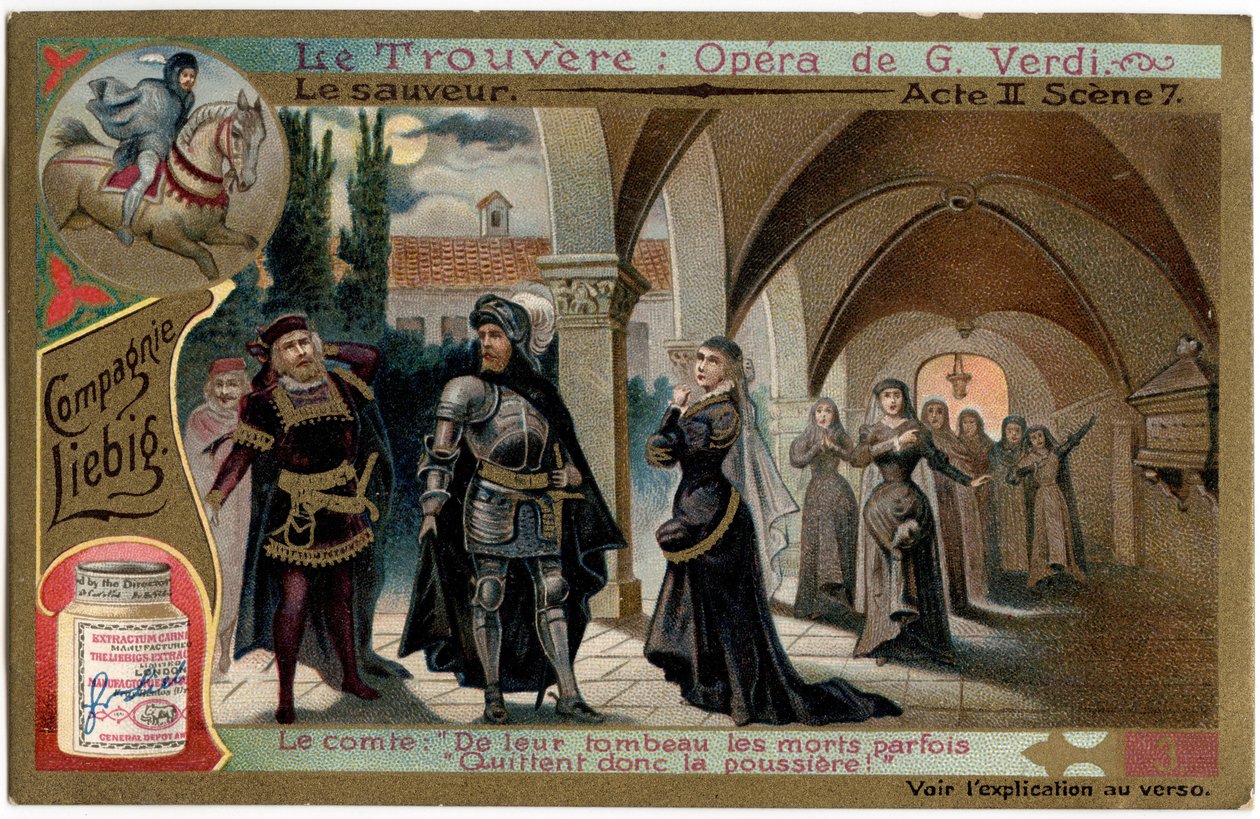 The Save Act II scene 7.Illustration til operaen "" Fundet"" (Il trovatore) af Giuseppe Verdi (1813-1901). Kromolitografi (Chromo) Liebig fra slutningen af 1800-tallet. af Unknown artist