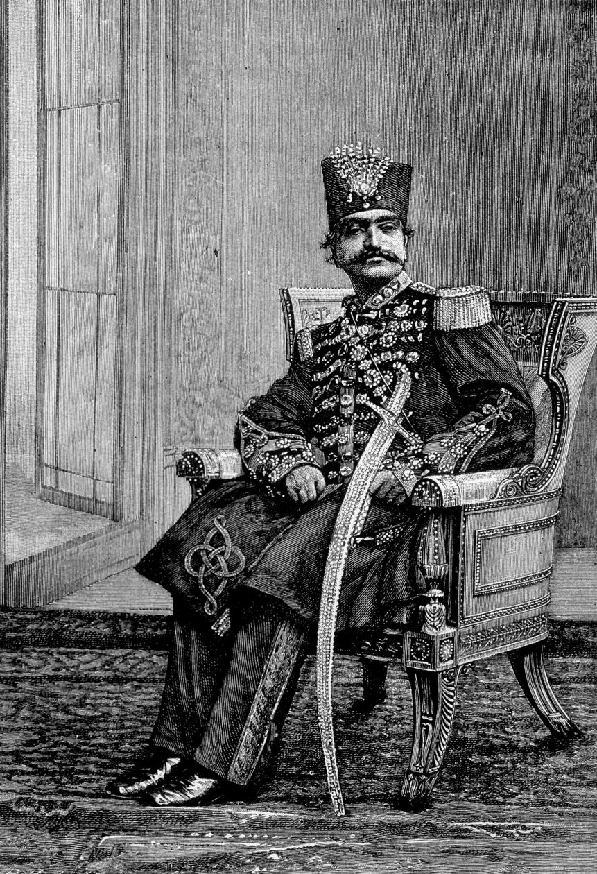 Shahen af Persien, Nassr-ed-din (Nasser-ed-din), i ceremoniel kostume. af Unknown artist