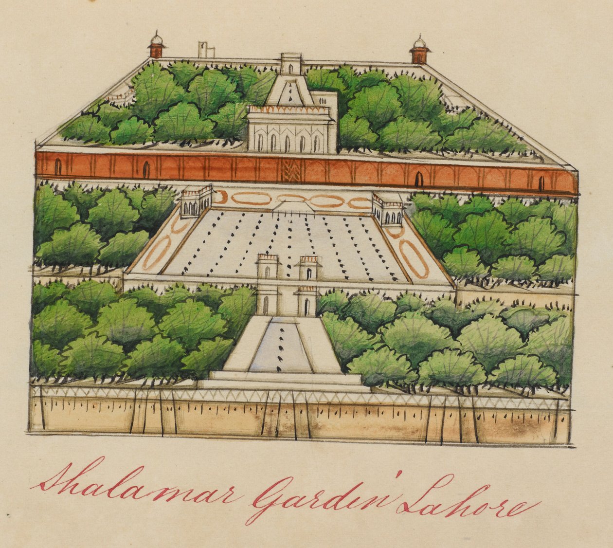 Shalimar Gardens, 8 miles øst for Lahore. Indskrevet: 