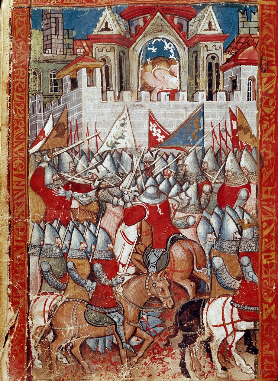 Belejringen af Pamplona i Spanien af Charlemagne, der vandt over Sarrazins Miniature fra "Entre d