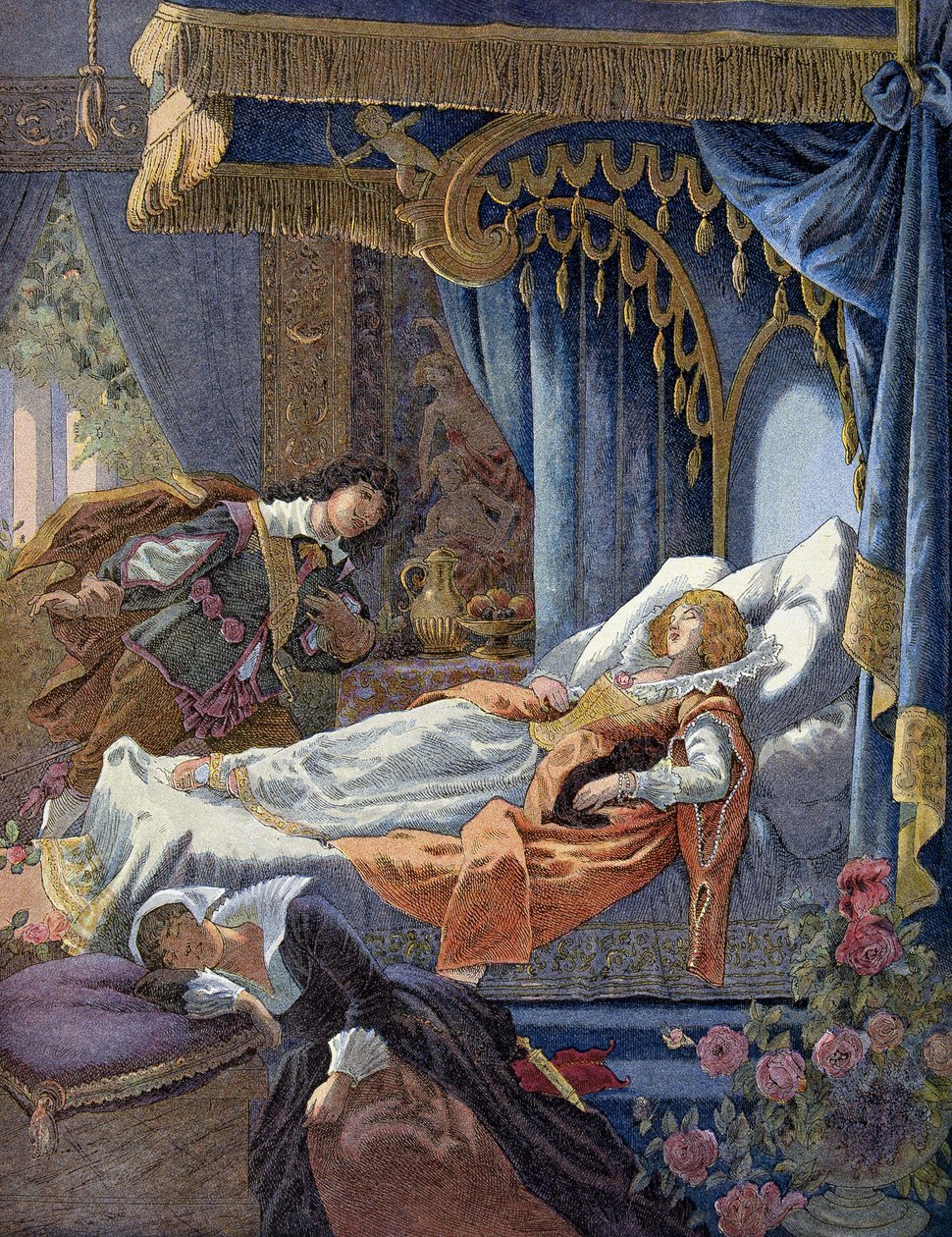 Perraults Tornerose. 1800-tallets kromolitografi. af Unknown artist