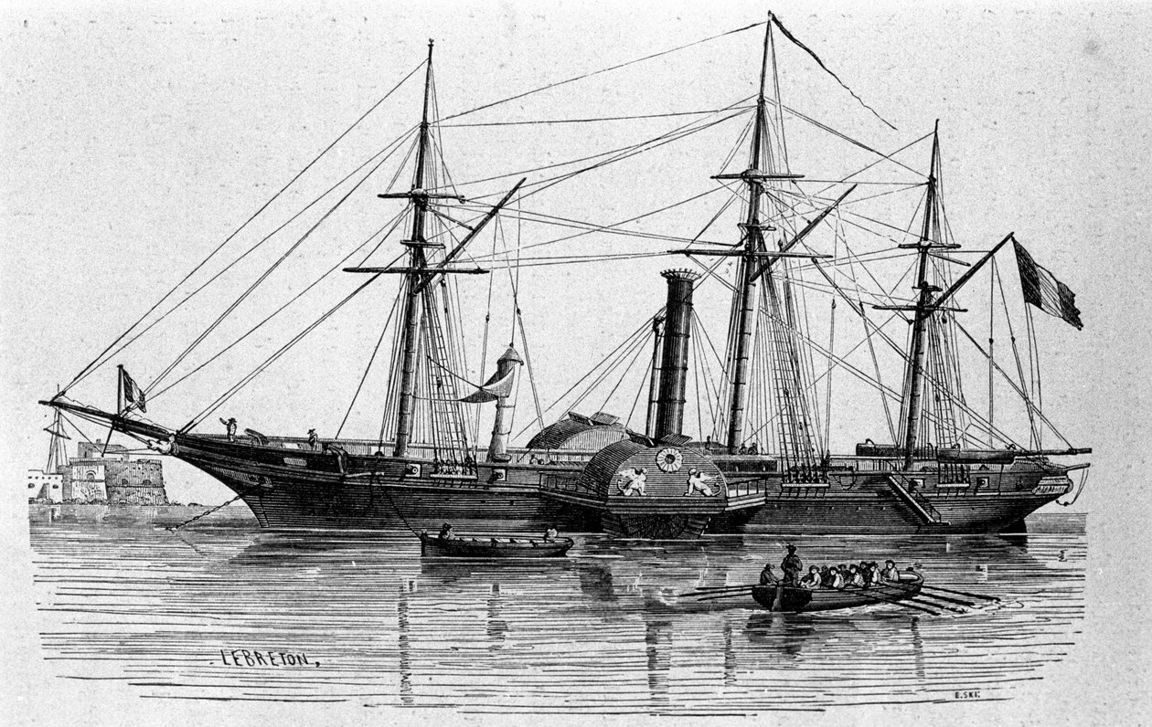 Sfinxen, den første dampbåd fra den franske flåde bygget i 1830. Indgravering af det 19. århundrede. af Unknown artist