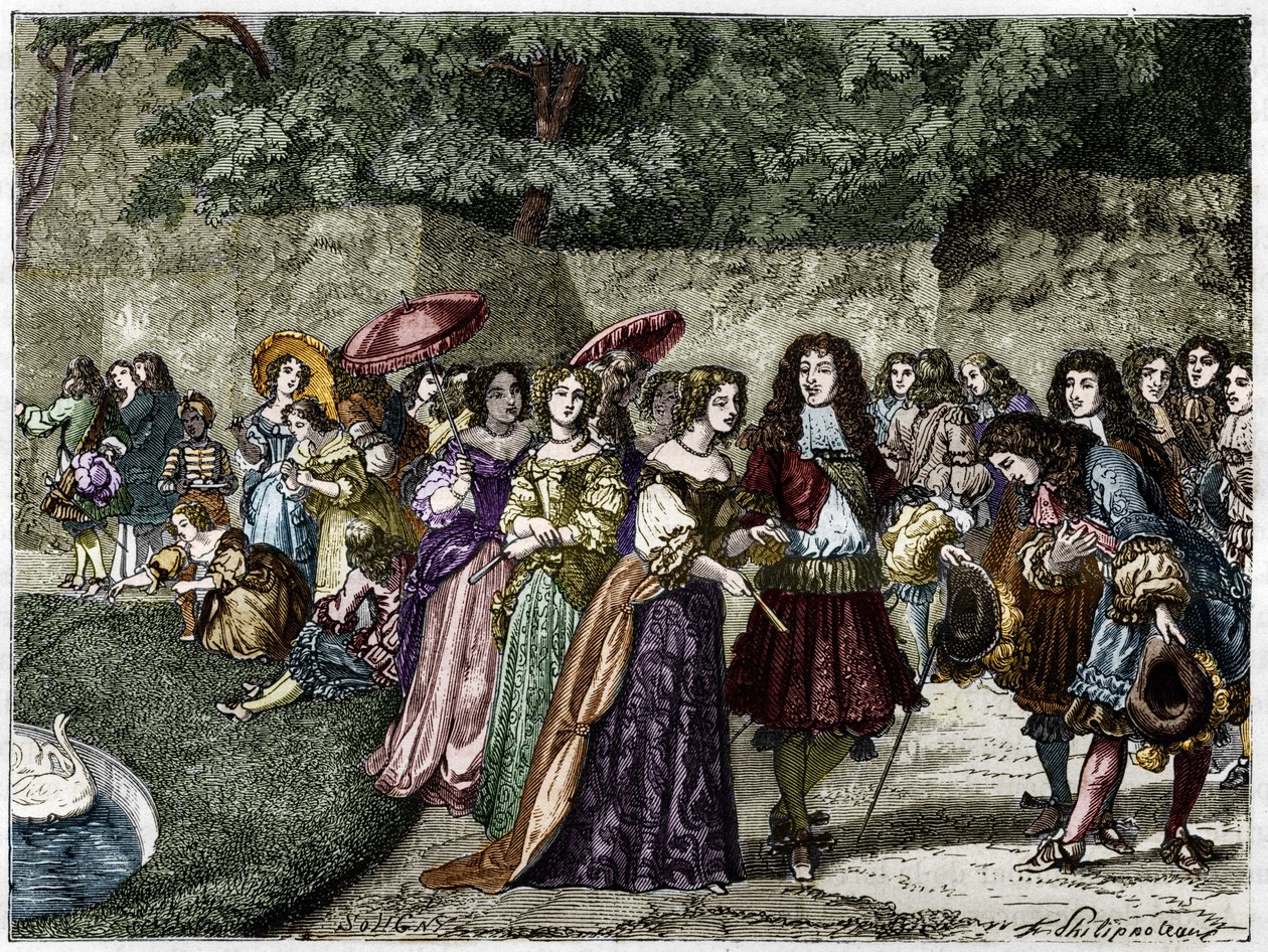 Solkongen (Louis XIV i Versailles haver omgiver hans gårdhave). Indgravering af det 19. århundrede. af Unknown artist