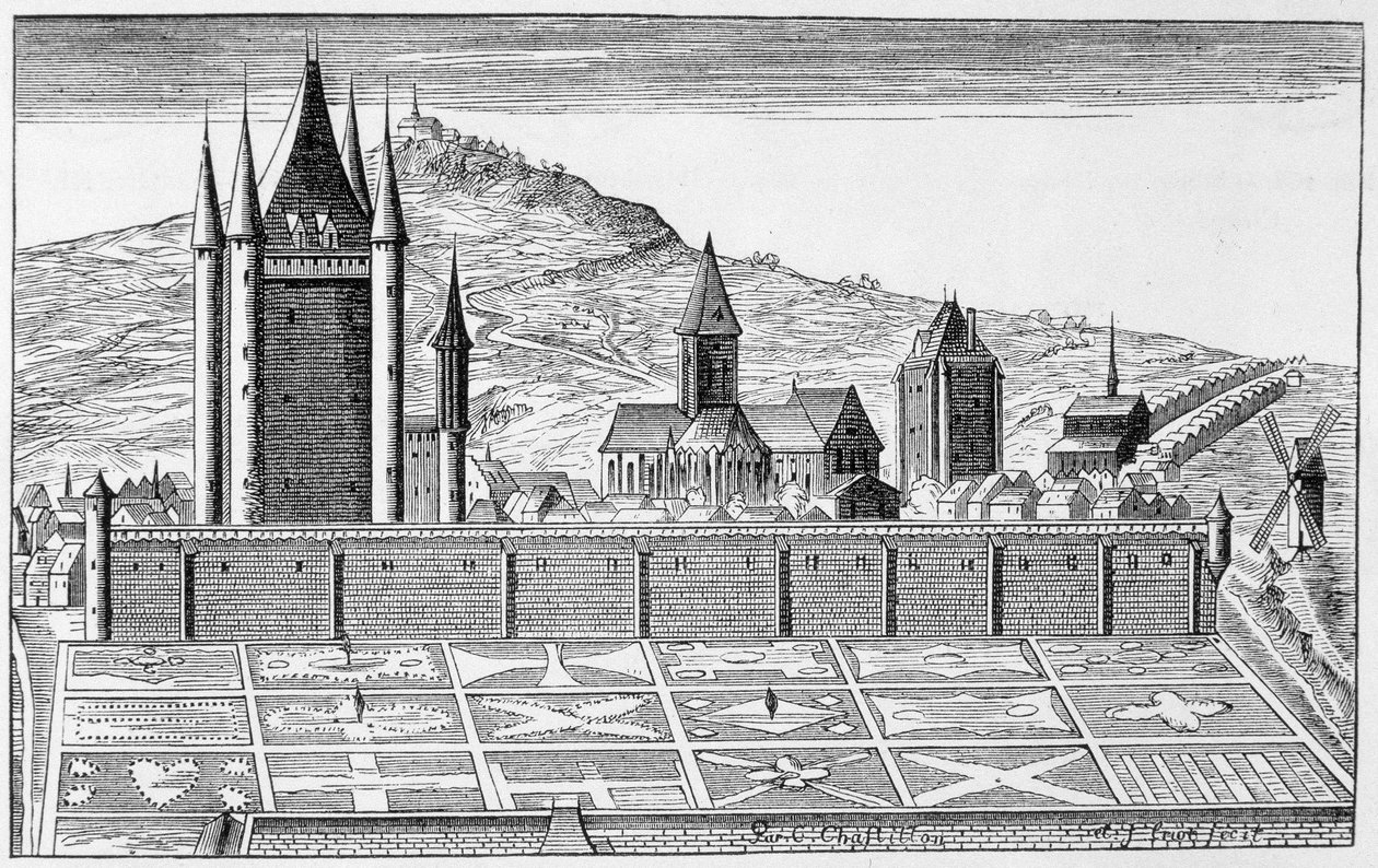 Templets tårn, fra et print af topografien i Paris - gravering af Unknown artist