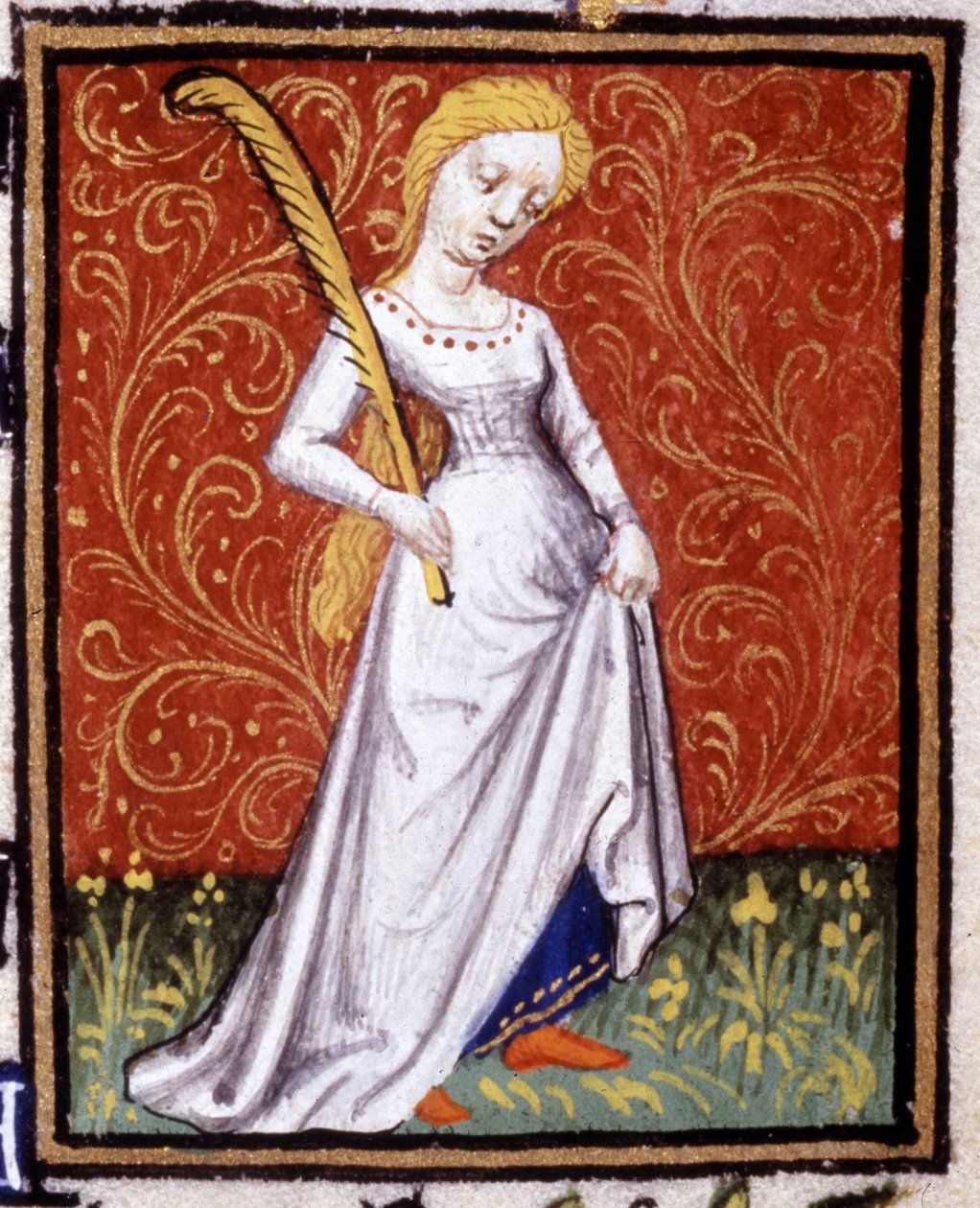 Jomfruen. Miniature af et horoskop. 15. århundredes manuskript. Bibl. Trivulziana, Milano. af Unknown artist