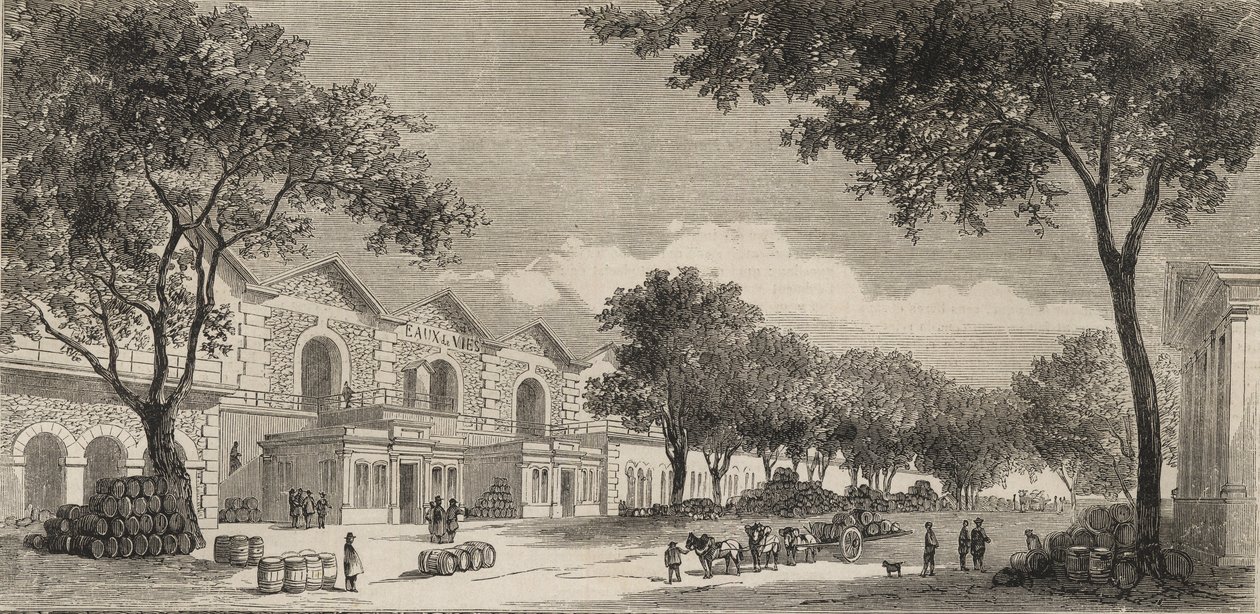 Vinlageret i Paris i 1861 - Eaux de vie-distriktet af Unknown artist