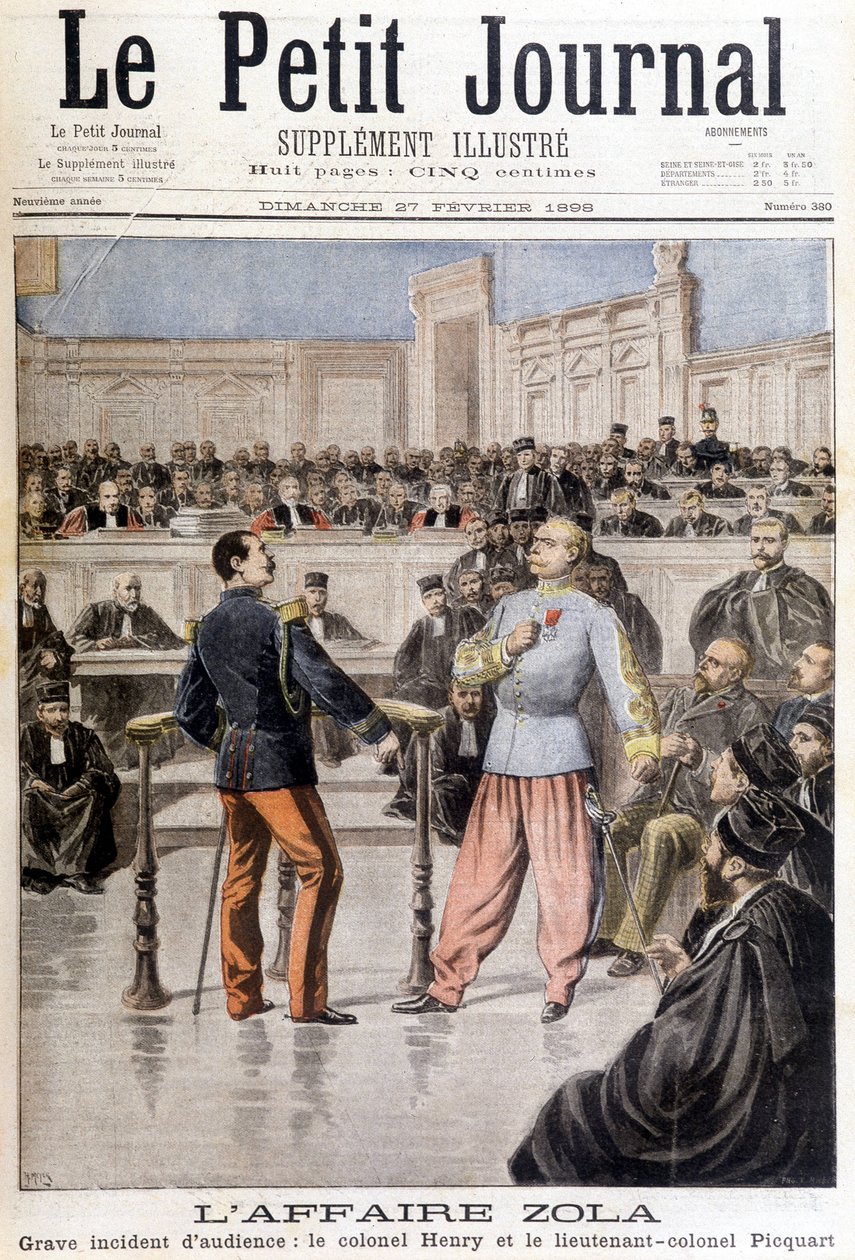 Zola-sagen: alvorlig hændelse med høring mellem oberst Hubert Henry (1846-1898) og oberstløjtnant Georges Picquart (1854-1914) - i "" Le Petite Journal"" af 27/02/1898 af Unknown artist
