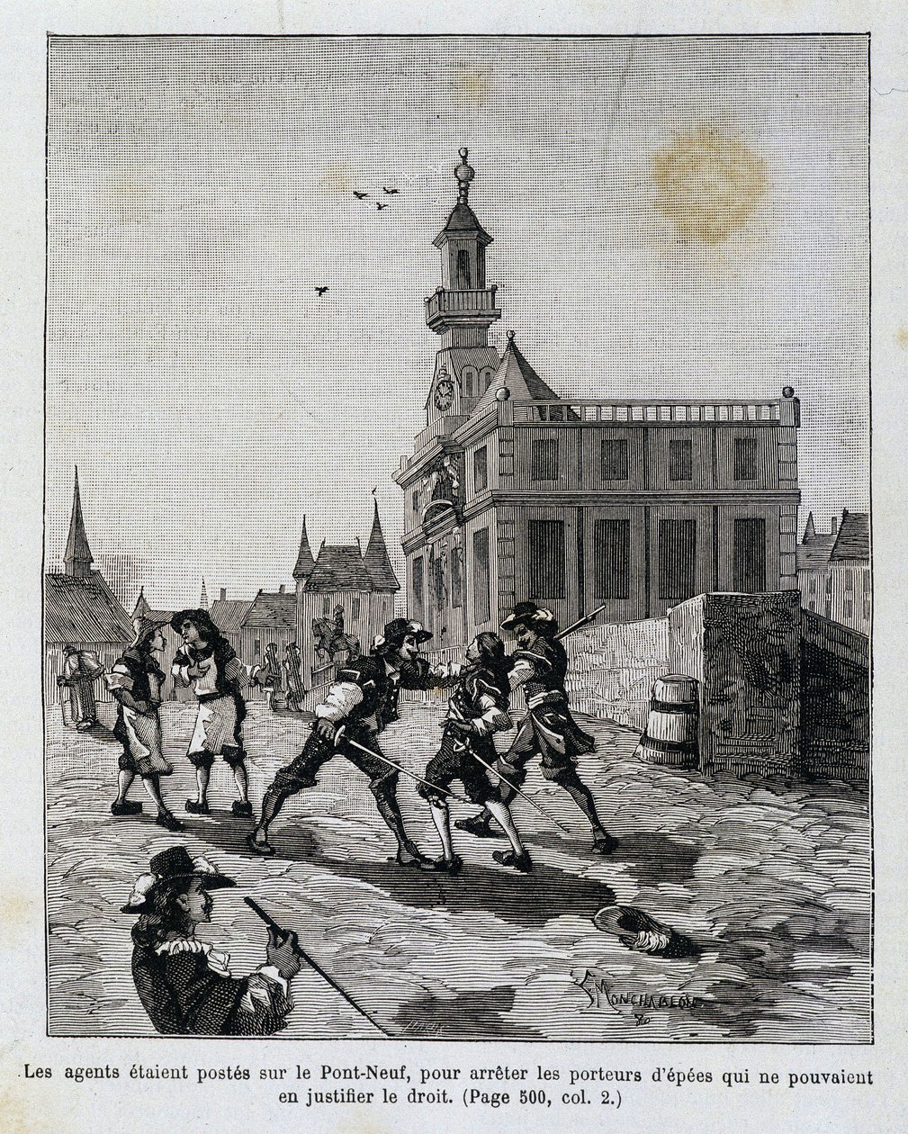 Agenterne var udstationeret på Pont Neuf for at stoppe dem, der ikke kunne retfærdiggøre deres ret. af Unknown artist