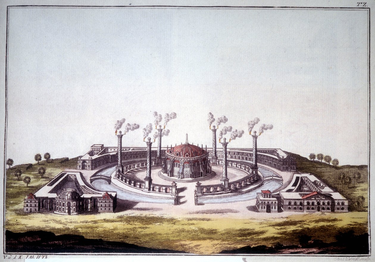 Den antikke by Nineve, den antikke by Assyrien, der viser den imaginære udsigt over et assyrisk palads. af Unknown artist