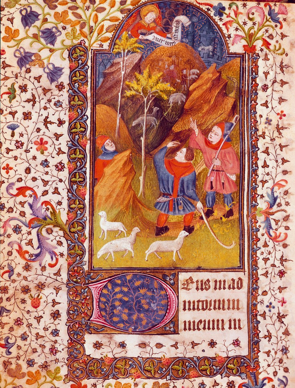 Meddelelsen til hyrderne Miniature fra Isabella af Castiliens timebog kendt som Isabella Iere den katolske (1451-1504) 15. århundrede Sevilla, Biblioteca Colombina af Unknown artist