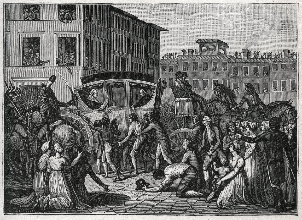 Pave Pius VIs (Giovanni Angelo Braschi dit Pius VI, PIO 1717-1799) ankomst til Grenoble i 1799. Stik fra 1800. af Unknown artist