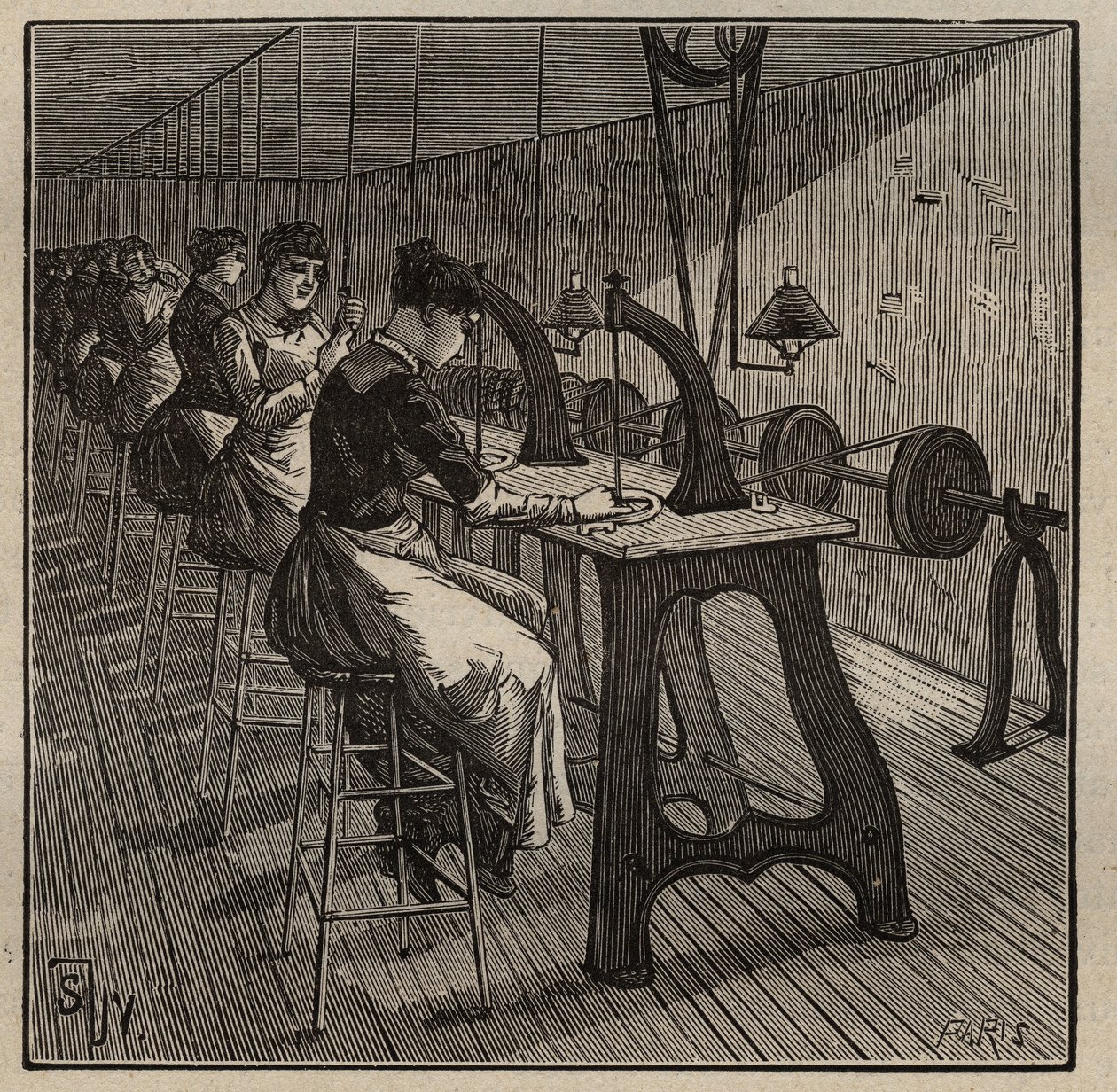 Kunsten at lapidær: facettering og polering af diamant. Indgravering fra 1885 i "" Les arts et metiers illustrates"" af Adolphe BITARD. af Unknown artist