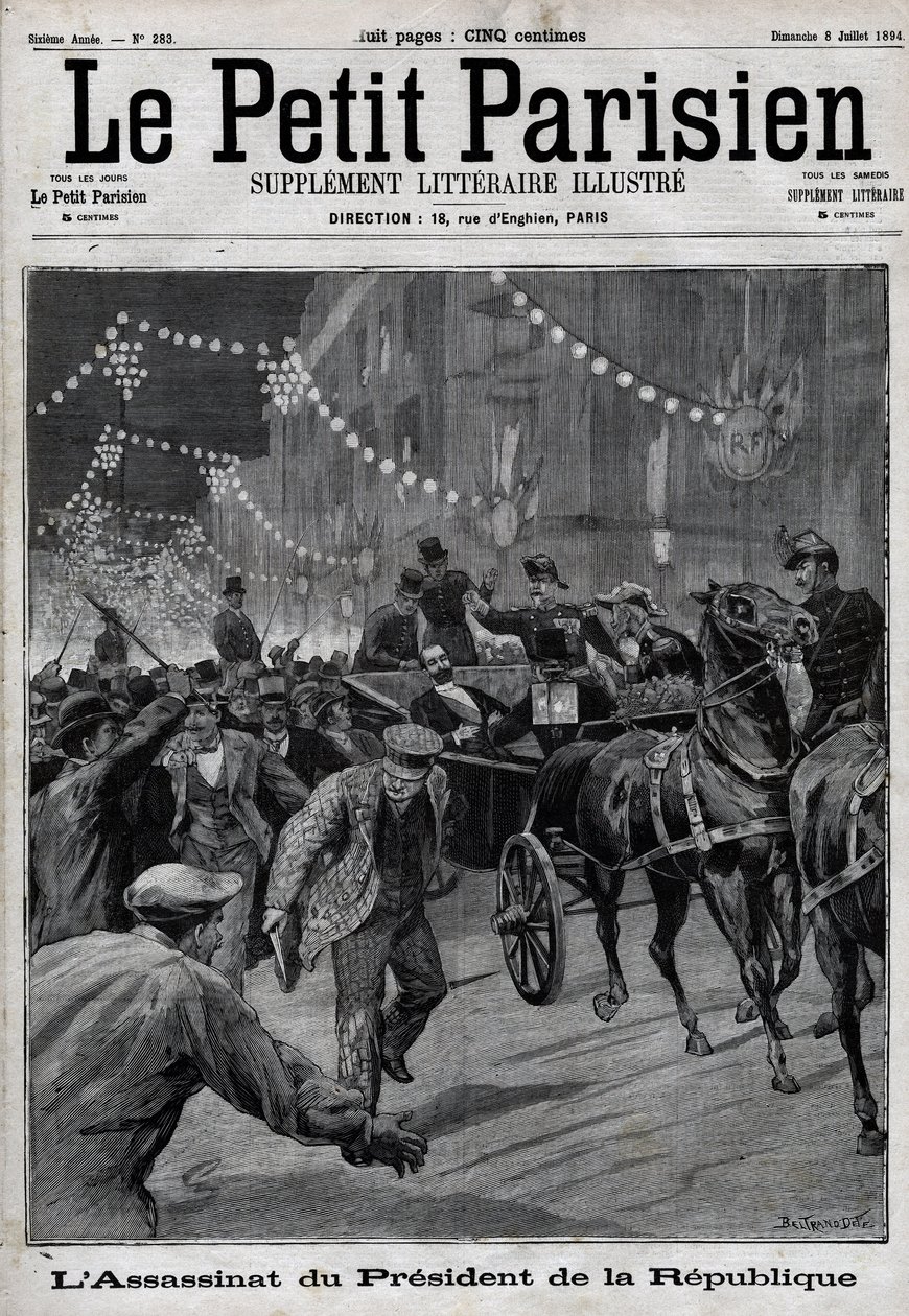 Mordet på republikkens præsident Sadi Carnot (1837-1894) af den italienske anarkist Sante Caserio i juni af Unknown artist