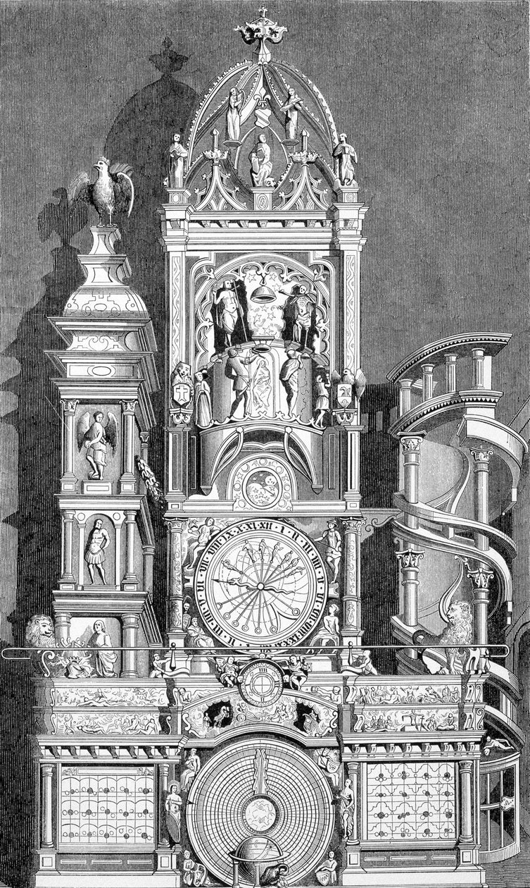 Det astrologiske ur i Strasbourg, henrettet i 1573 af Conrad Dasypodius - gravering af Unknown artist