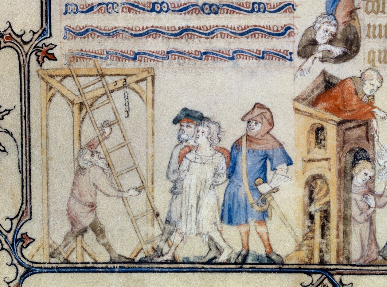 "Balladen om de hængte". Miniature, der illustrerer digtet af Francois de Moncorbier dit Villon (1431/1432-1463). 15. århundrede (miniature) af Unknown artist