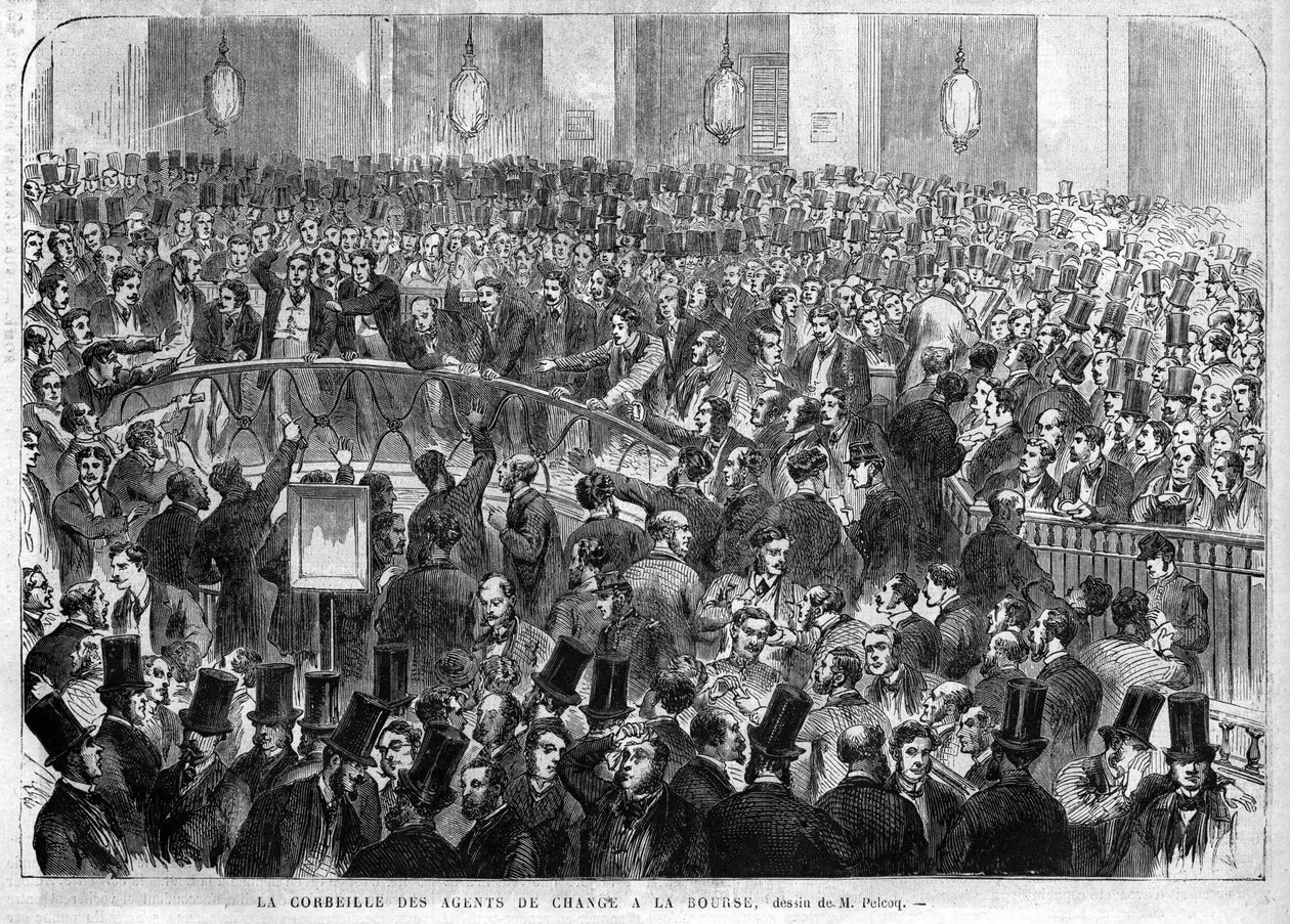 Kurven af børsagenter på Paris-børsen i 1867. af Unknown artist