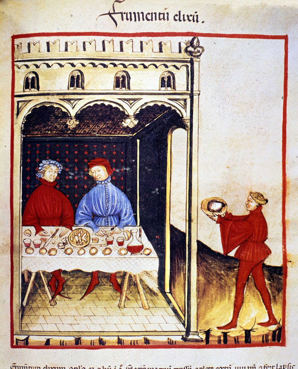 Fordelene ved hvede: et brødbaseret måltid. Belysning fra malkning af medicin og diætetik "" Tacuinum sanitatis"" af Unknown artist