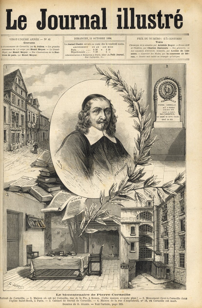 Pierre Corneilles 200-års jubilæum - Le bicentenaire de Pierre Corneille - indgravering i "Le journal illustrious"" fra 1884 af Unknown artist