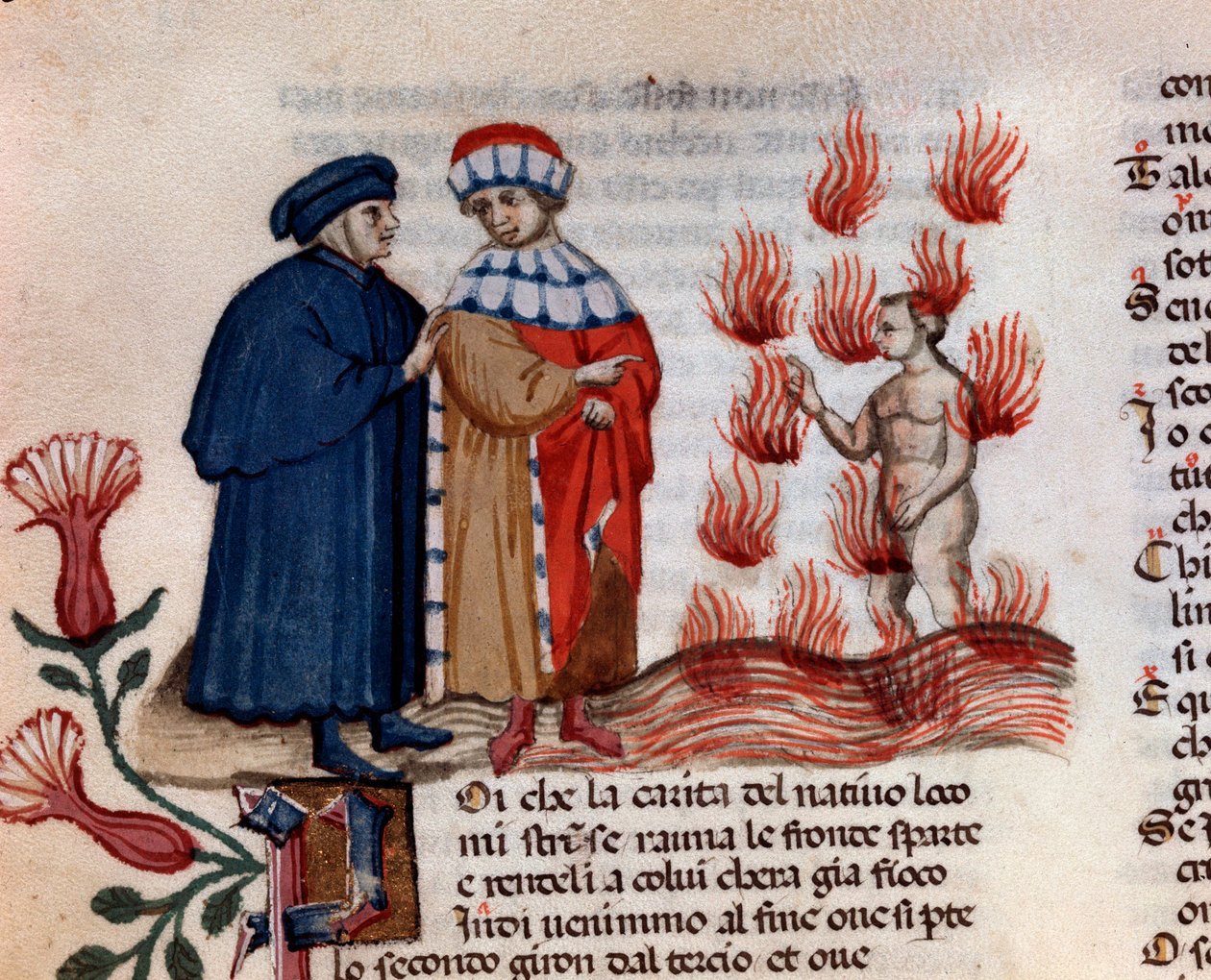 The blasphemers (sang 14 fra helvede, i den guddommelige komedie) - miniature 15. århundrede af Unknown artist